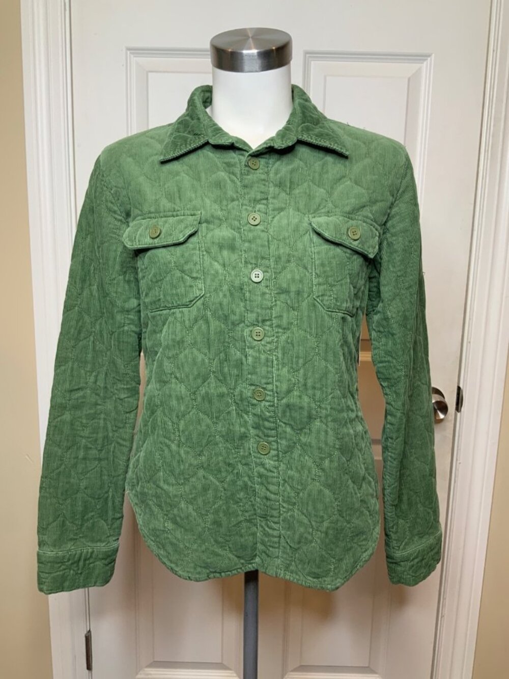 Odille Anthropologie Green Corduroy Button-Up Shacket, Size 10